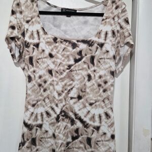 INC International Concepts Tie-Dye Short Sleeve Top - Brown and Cream